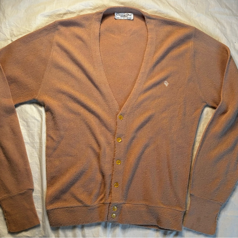 Vintage Christian Dior Tan Cardigan Sweater Size L